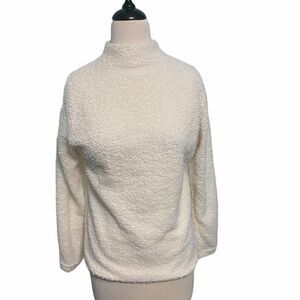 Sherpa Turtleneck Pullover Sweater Cream Large‎